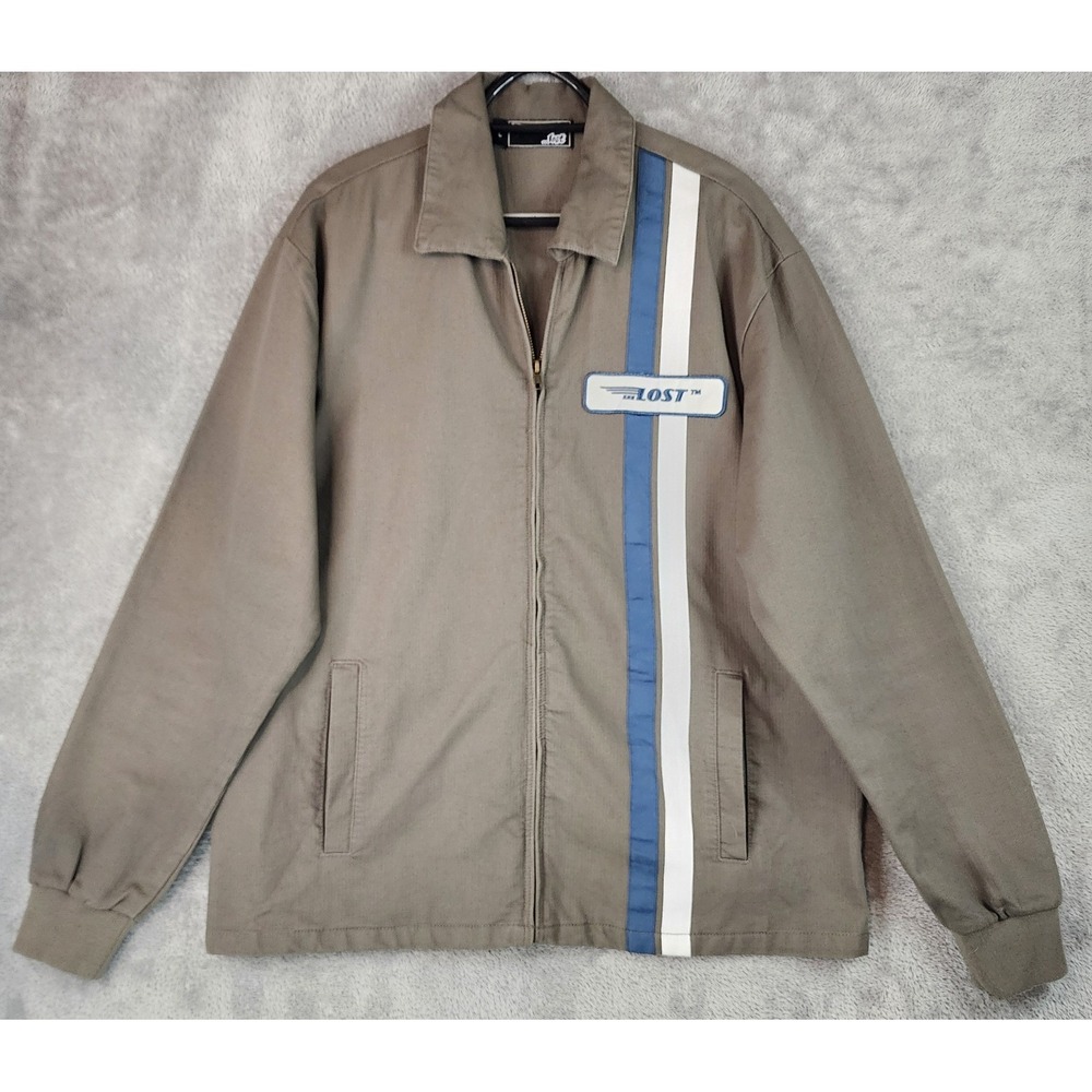 Lost Enterprises Jacket Mens Large Gray Racing Stripe Full Zip Retro 90s Y2K